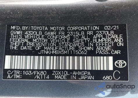 2021 Toyota C-Hr Xle из США, поврежденный, VIN JTNKHMBX5M1115062